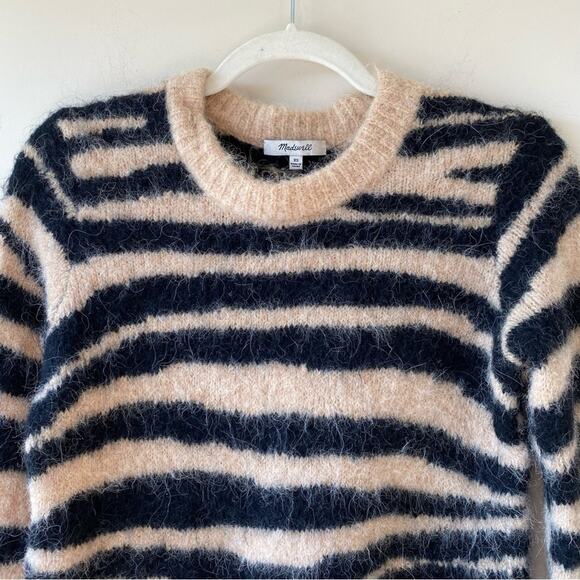 Madewell Wool Alpaca Shrunken Pullover Sweater in Tiger Stripe Sz XS Cropped - Picture 3 of 11